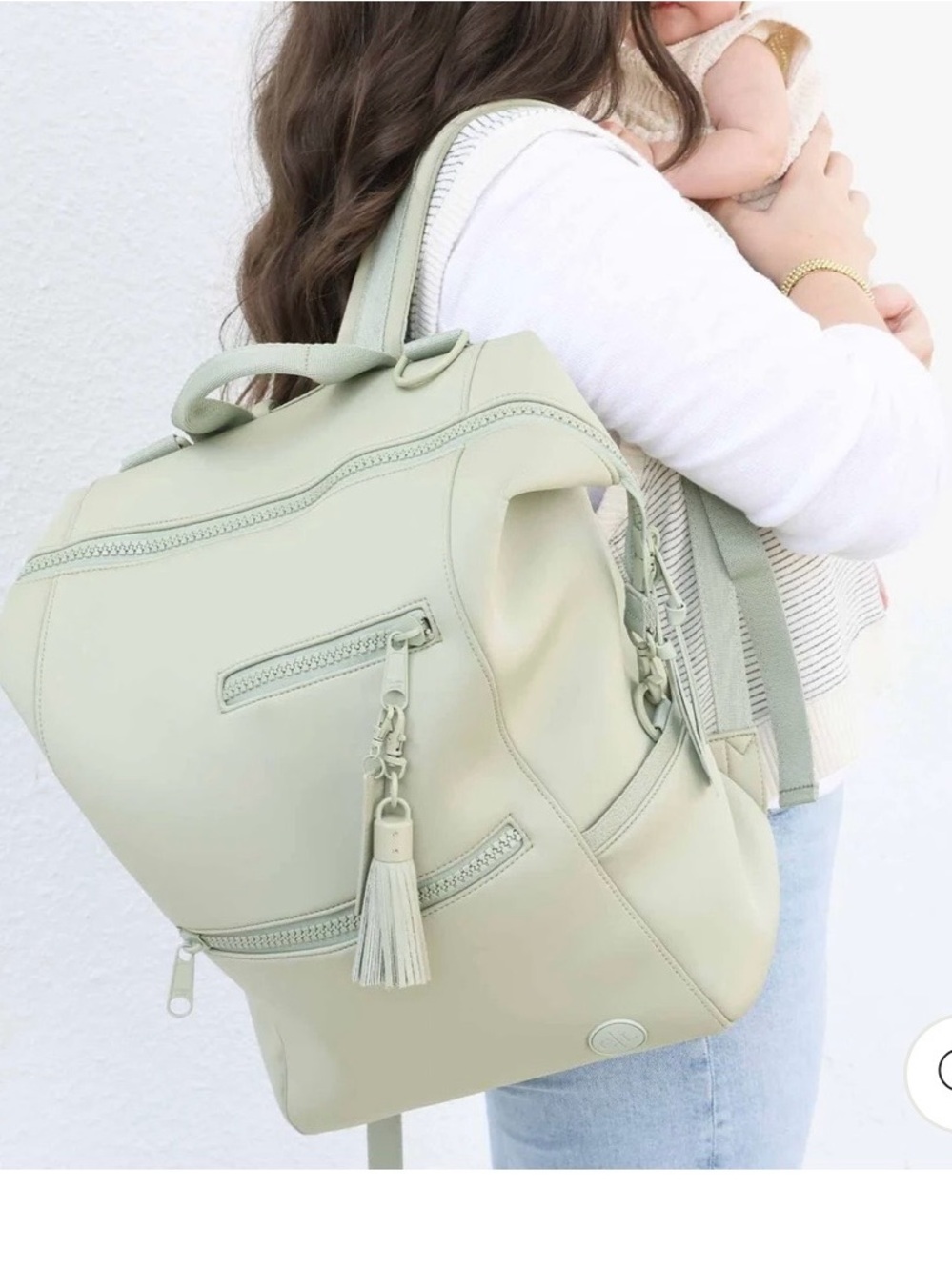 Caden Lane Sage Green Diaper Backpack with Tassel Detail